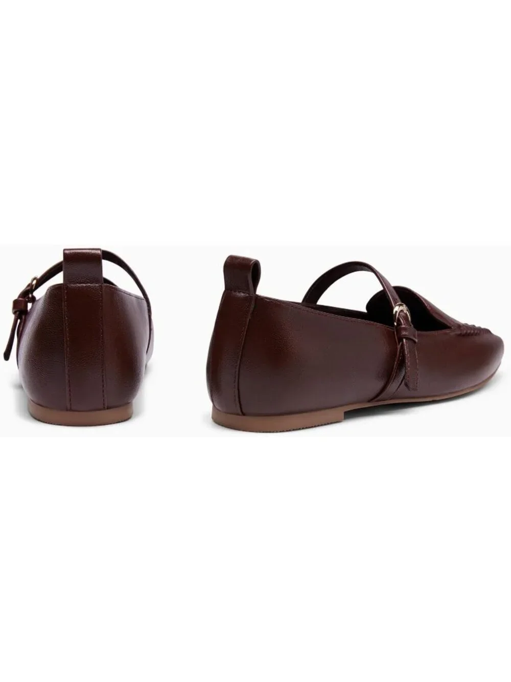 Women's Coffee Faux Leather Ballet Flats Loafers Square Toe Comfortable Shoes